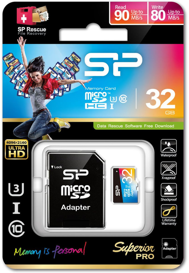 Silicon Power MicroSDHC Card Superior UHS-1 U3 32GB Colorful