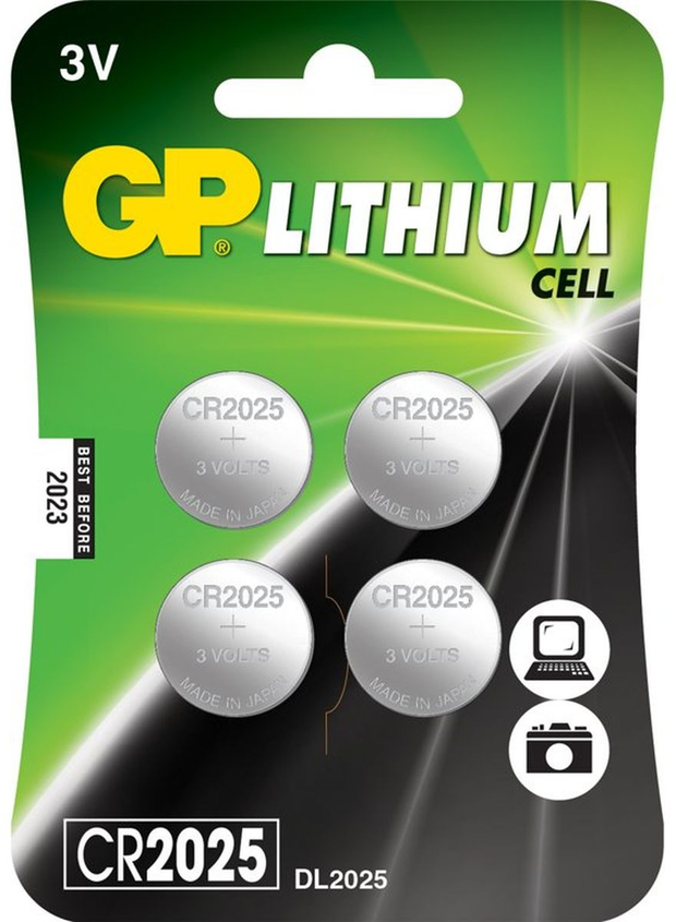 GP Lithium Knoopcel CR2025 Multi-Blisters Van 4 Knopen